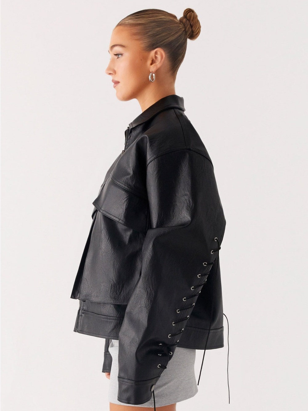 Peppermayo Black Faux Leather Lace-Up Sleeve Jacket
